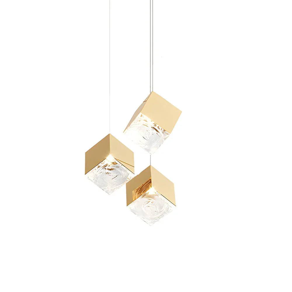 1/3/6/9-Light Multi Glass Ice Cube Metallic Staircase Chandelier