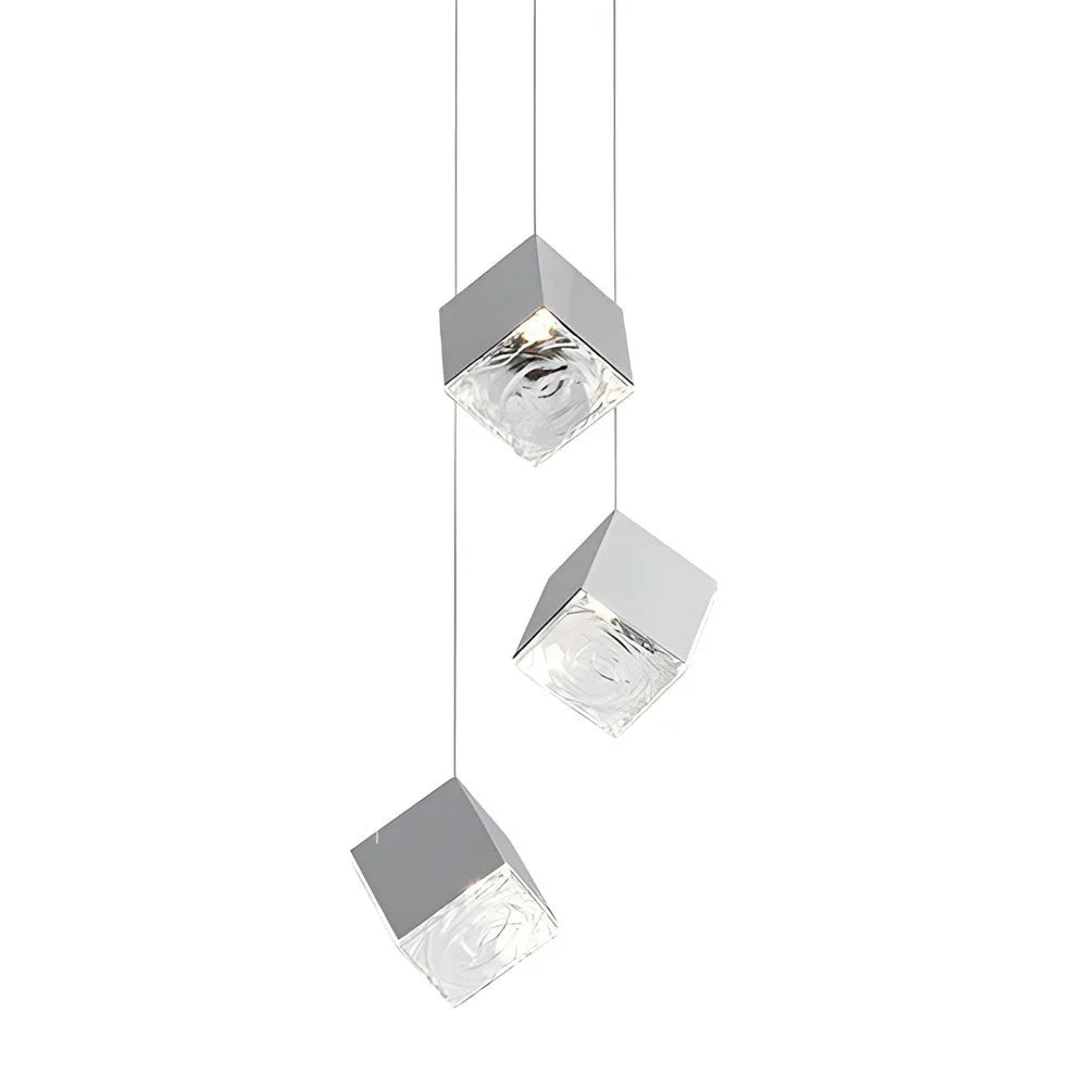 1/3/6/9-Light Multi Glass Ice Cube Metallic Staircase Chandelier