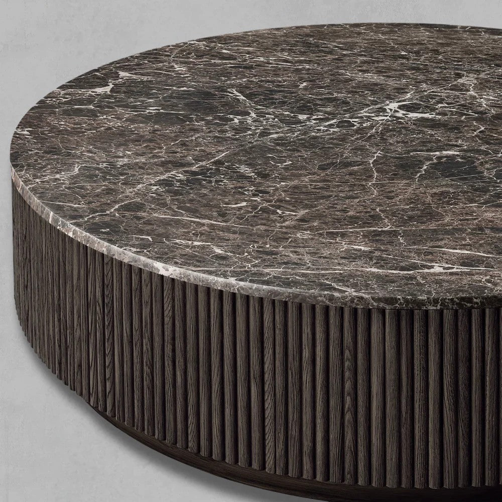 Mulholland Oak Wood & Stone Round Coffee Table
