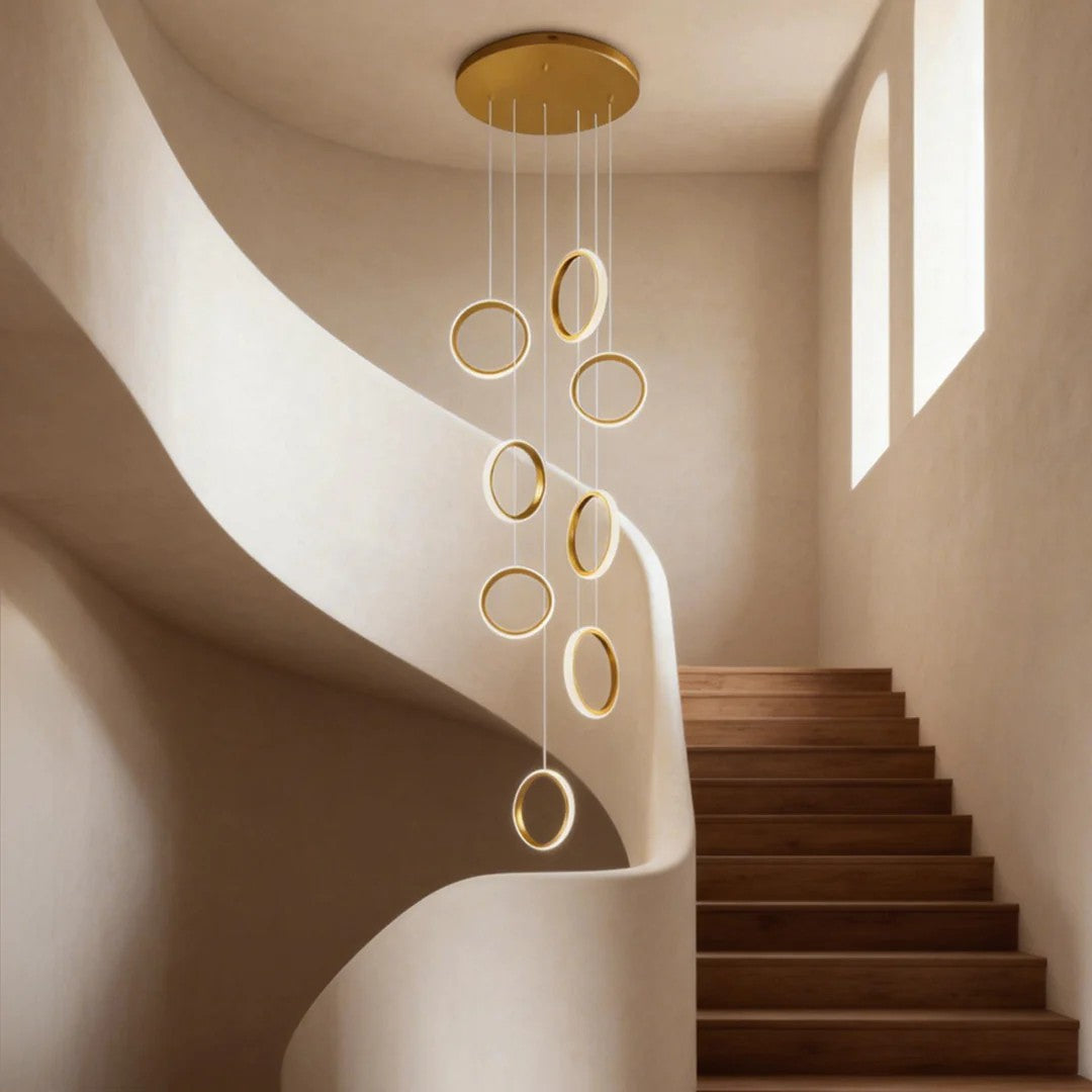 Ring Staircase Chandelier Light Gold LED Ceiling Light