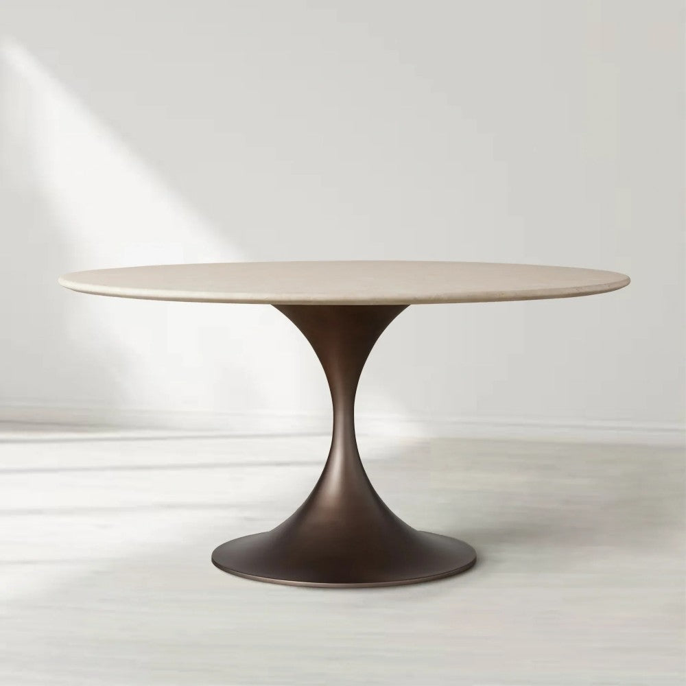 Saint Germain Round Stone Dining Table with Modern Steel Base