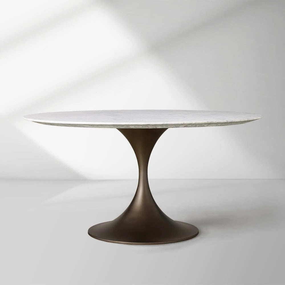 Saint Germain Round Stone Dining Table with Modern Steel Base