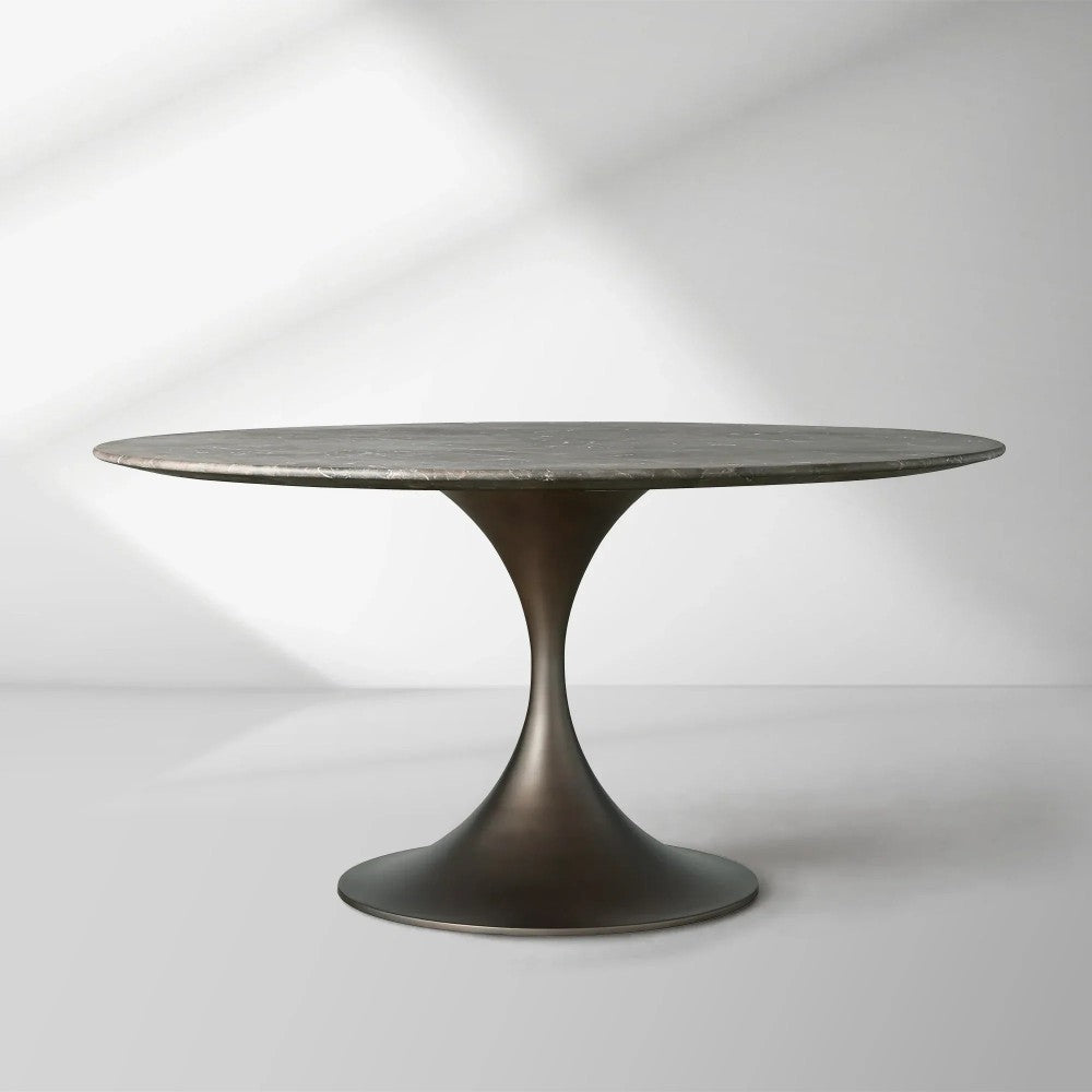 Saint Germain Round Stone Dining Table with Modern Steel Base