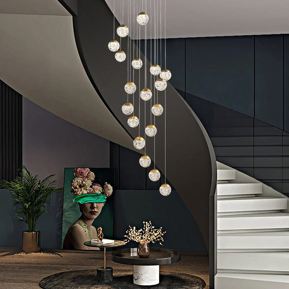 Spiral Pineapple Multi Glass Ball Staircase Chandelier