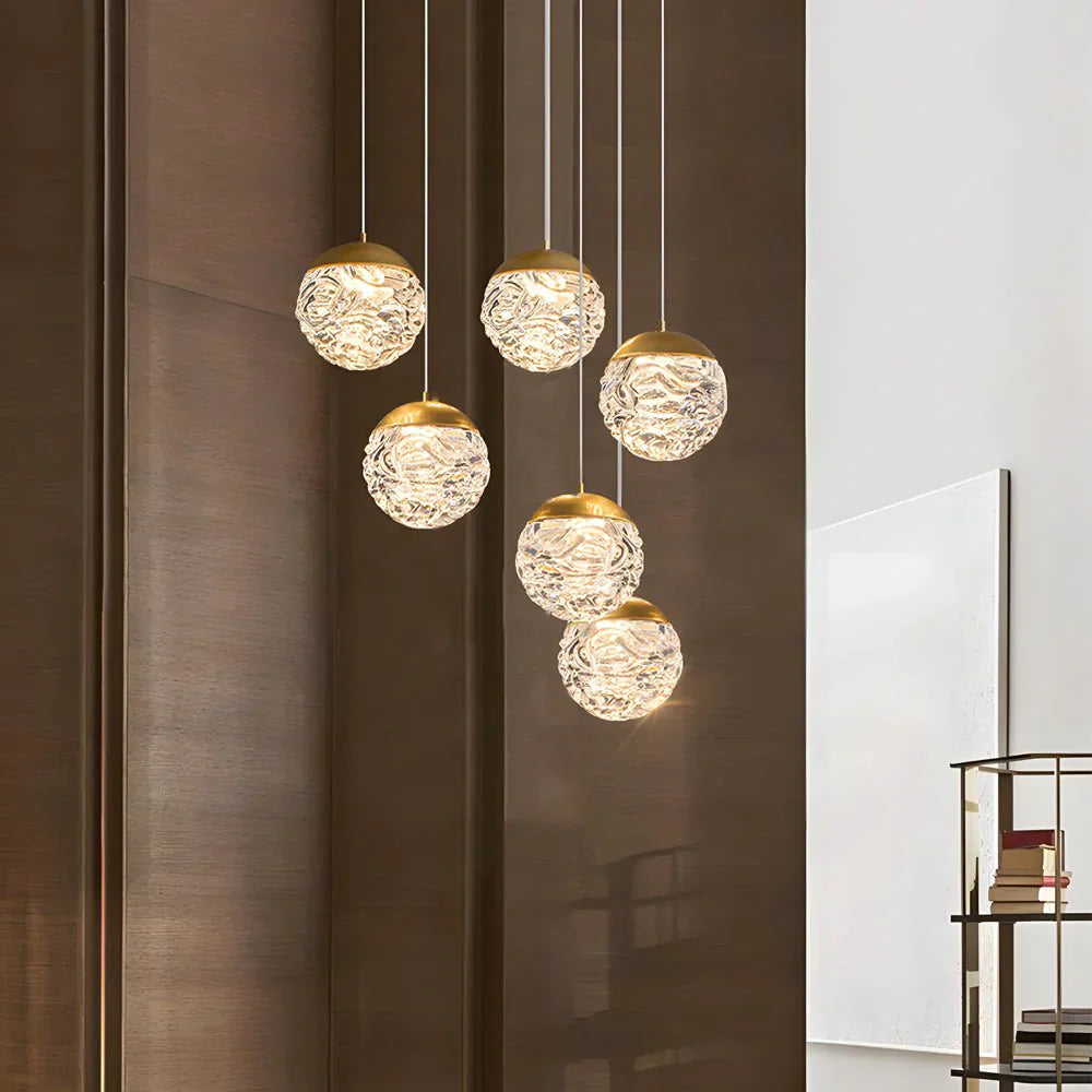Spiral Pineapple Multi Glass Ball Staircase Chandelier