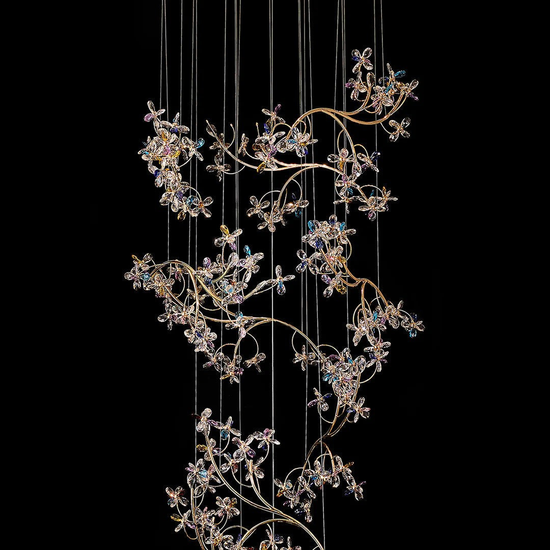 Modern Staircase Chandelier Crystal Hollow Rotating Ceiling Light