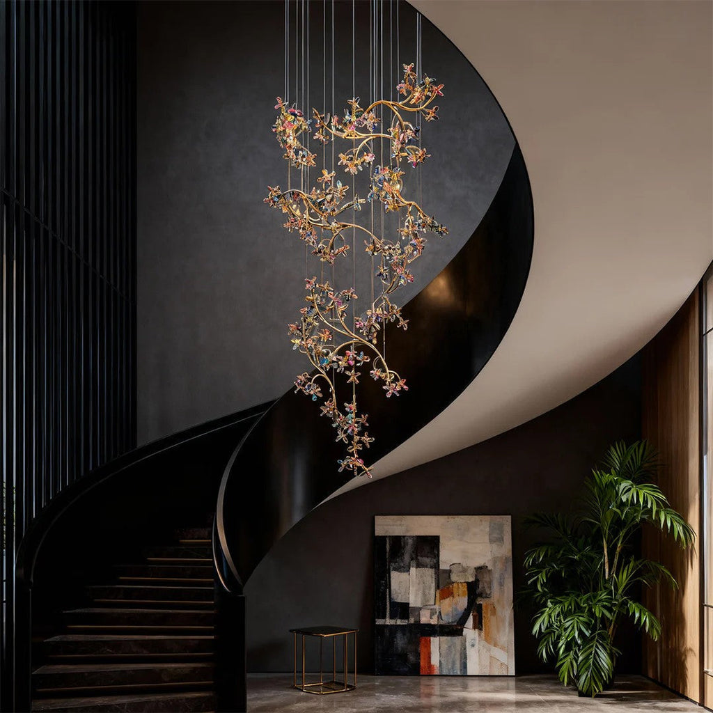 Modern Staircase Chandelier Crystal Hollow Rotating Ceiling Light