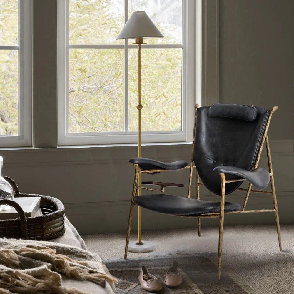 Thades Enamel Wooden Plate Leather Armchair