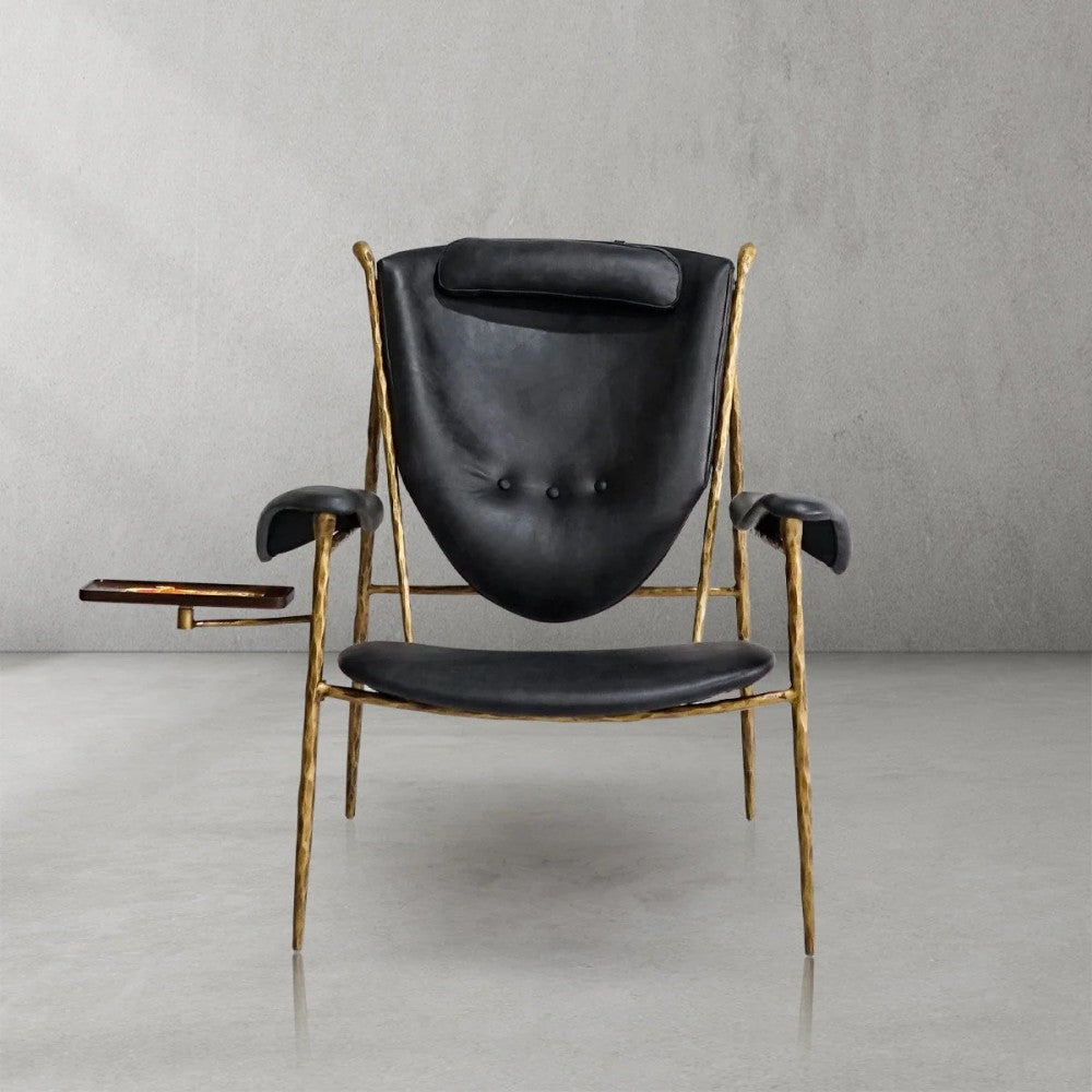 Thades Enamel Wooden Plate Leather Armchair