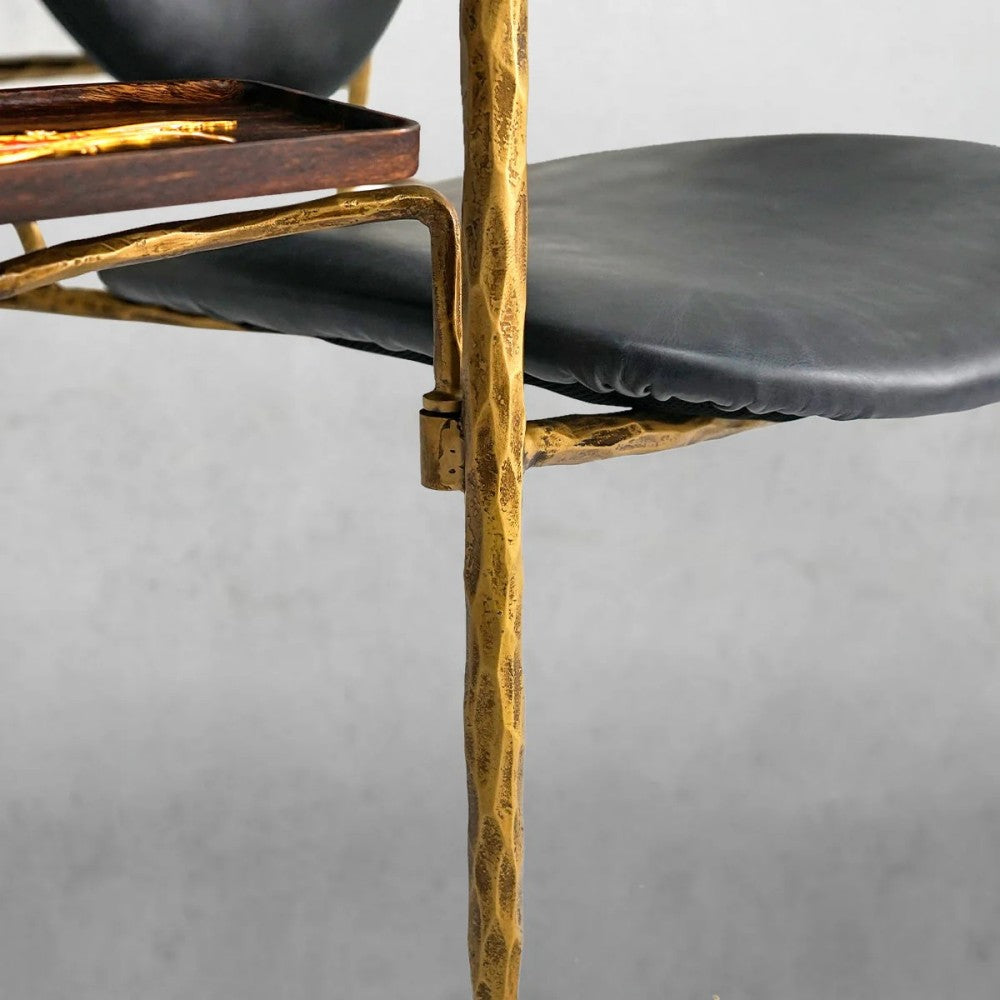Thades Enamel Wooden Plate Leather Armchair