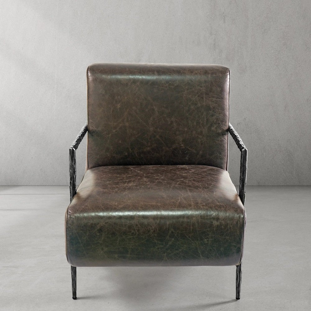 Thades Genuine Brown Leather Accent Chair