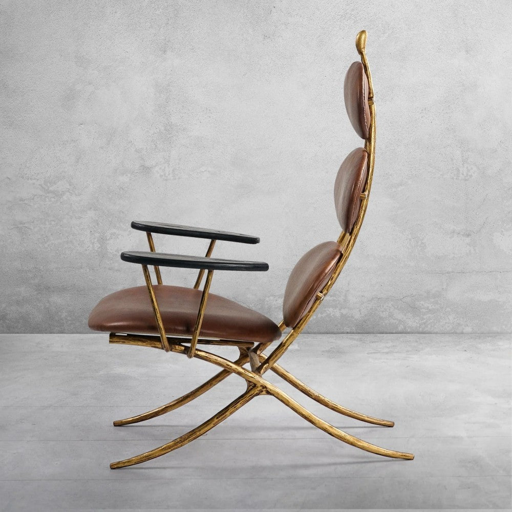 Thades High Back Brown Leather Lounge Accent Chair