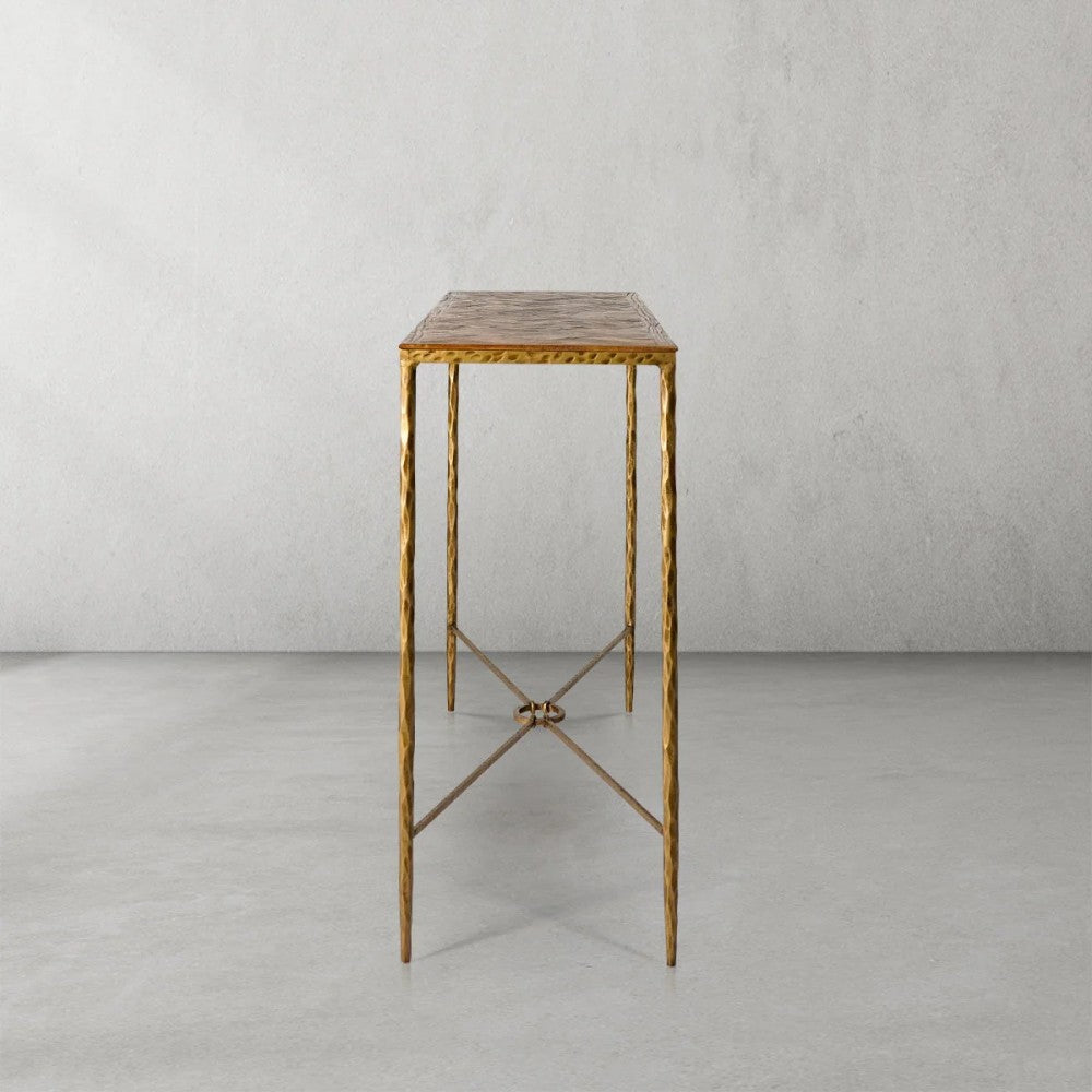 Thades Metal Frame Elm Wood Console Table