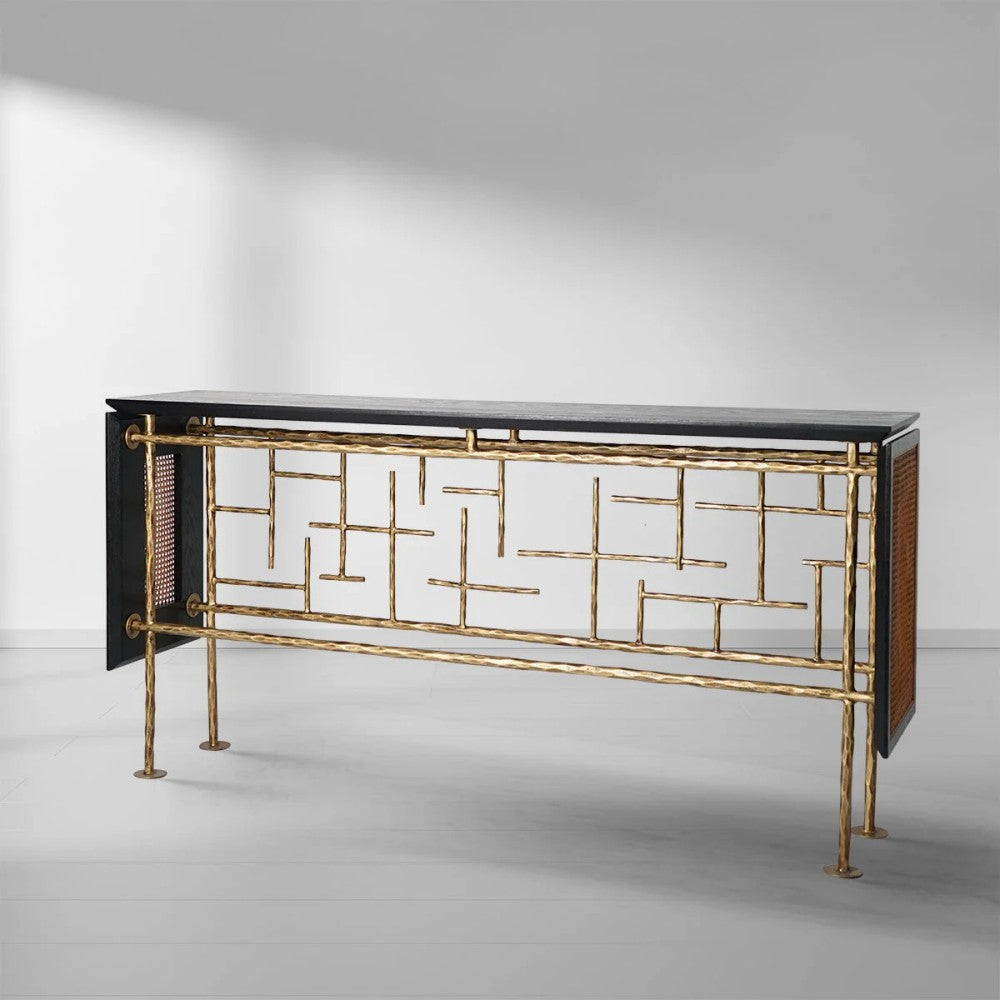 Thades Metal Frame Rattan Console Table