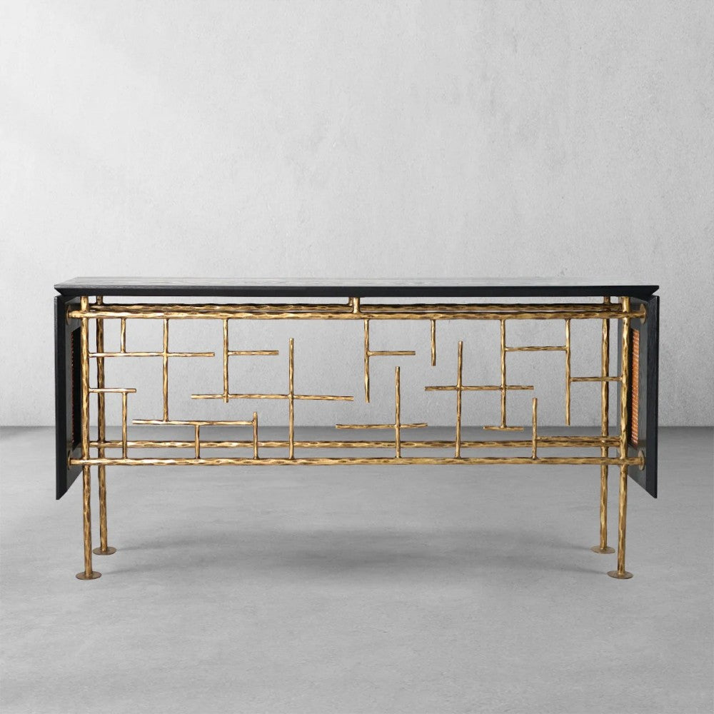Thades Metal Frame Rattan Console Table