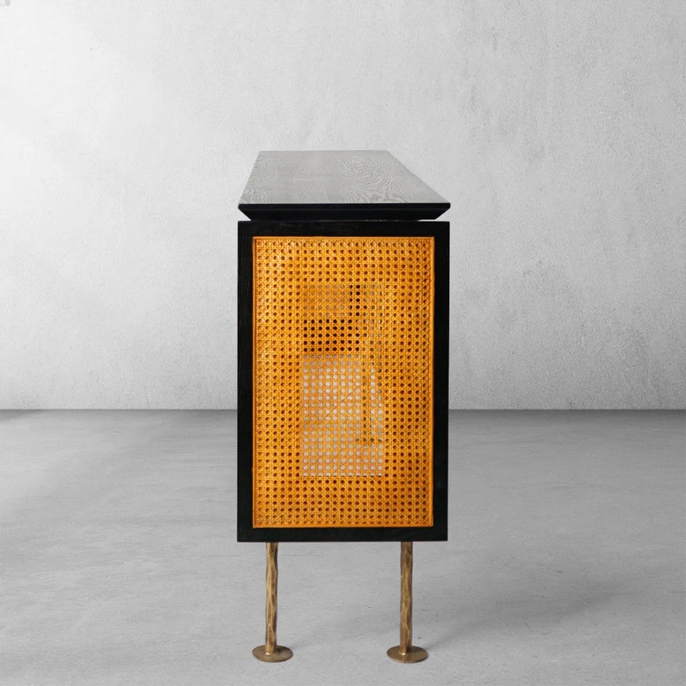 Thades Metal Frame Rattan Console Table