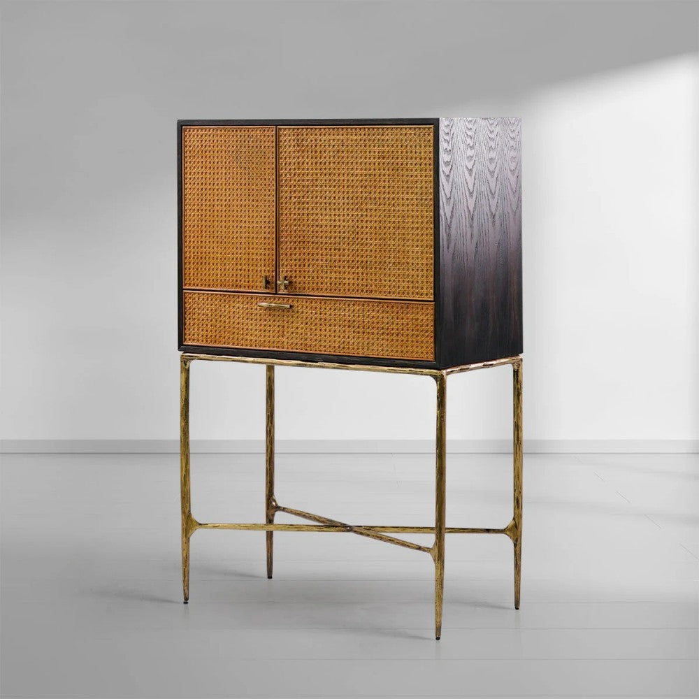 Thades Metal Frame Rattan Side Cabinet-2