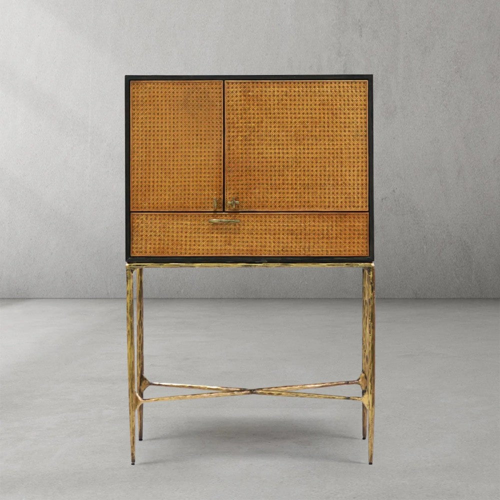 Thades Metal Frame Rattan Side Cabinet-2
