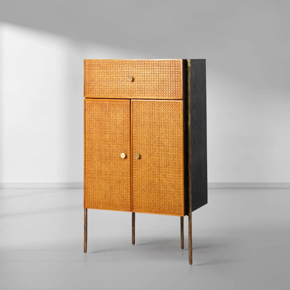 Thades Metal Frame Rattan Side Cabinet-3