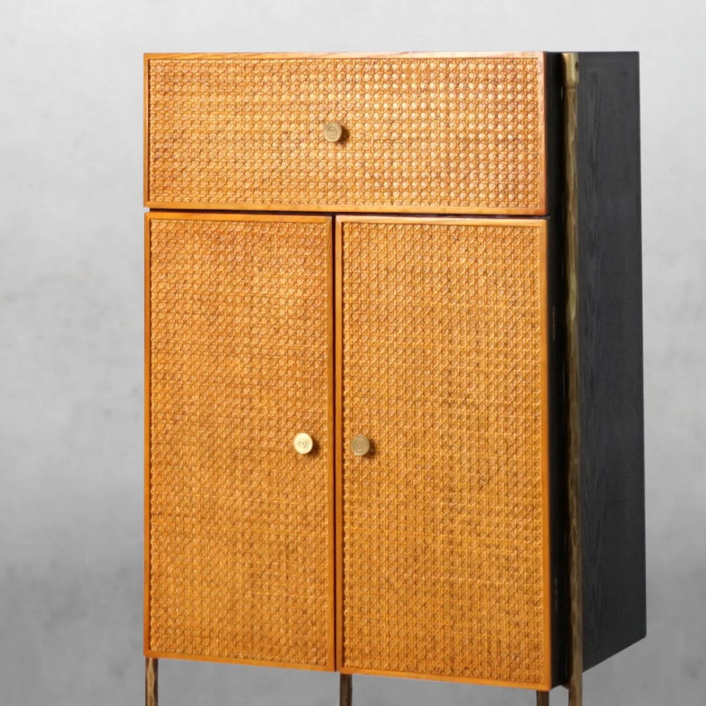 Thades Metal Frame Rattan Side Cabinet-3