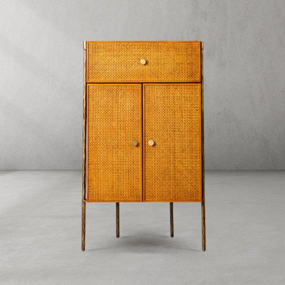 Thades Metal Frame Rattan Side Cabinet-3