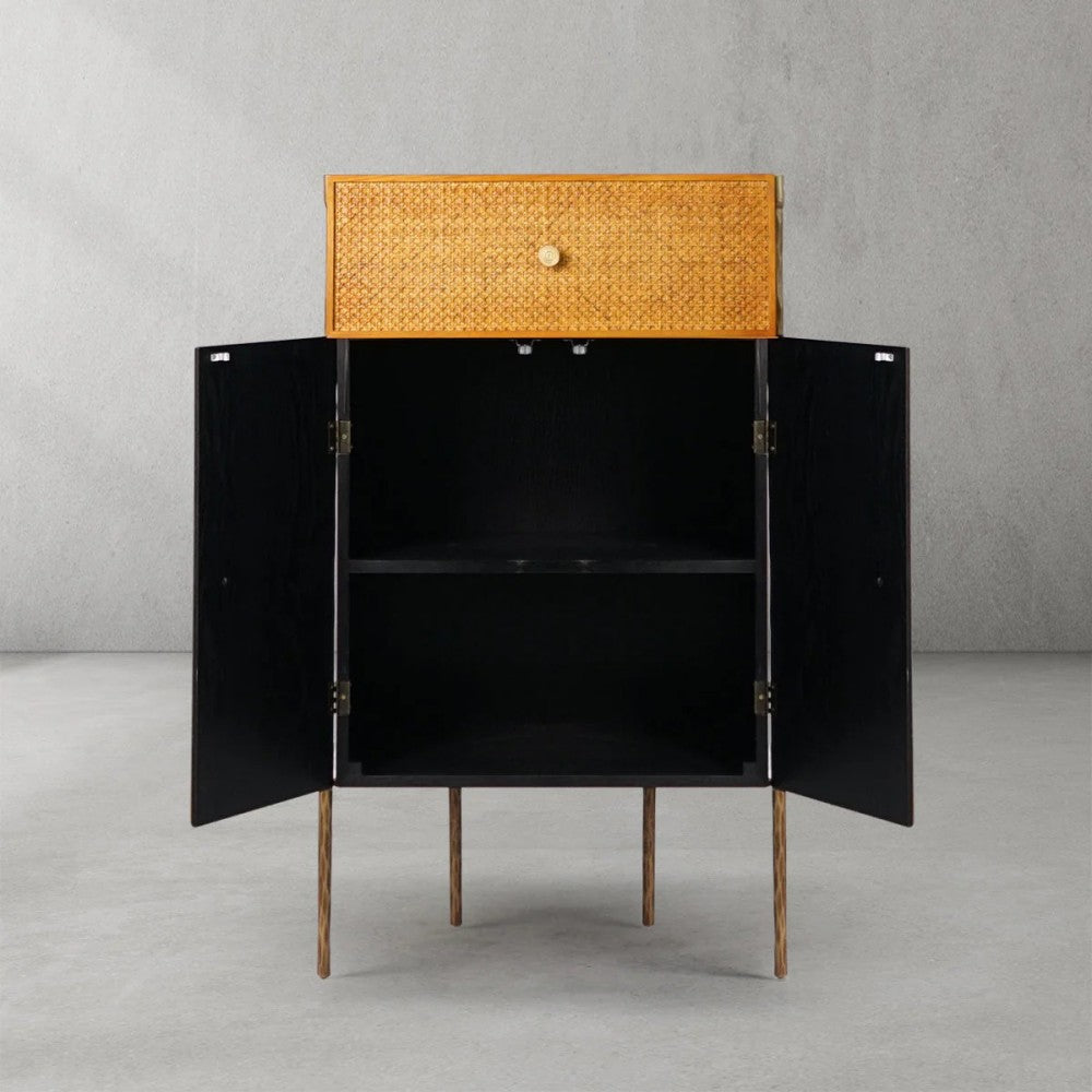 Thades Metal Frame Rattan Side Cabinet-3