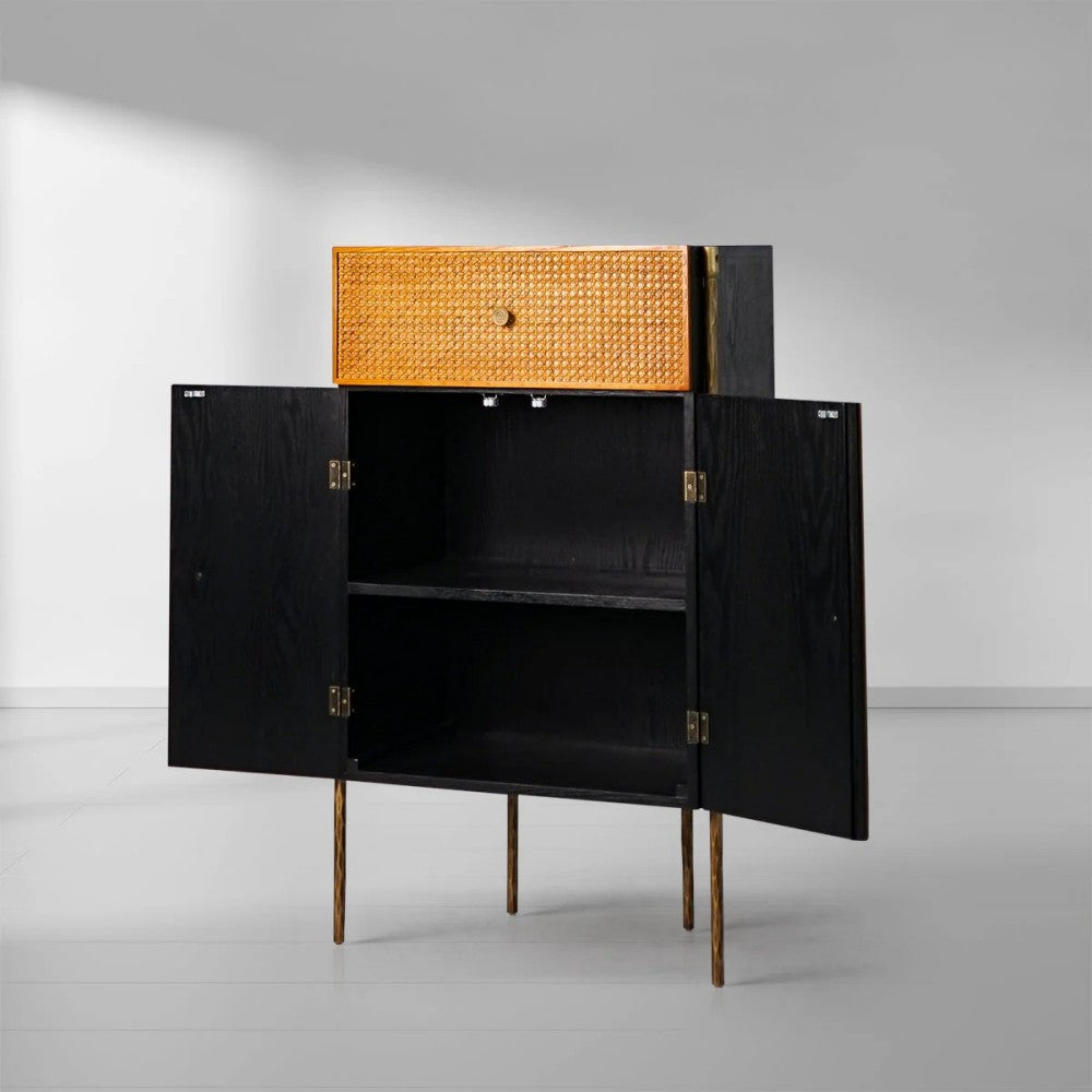 Thades Metal Frame Rattan Side Cabinet-3