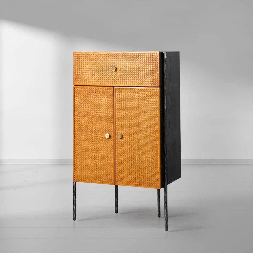 Thades Metal Frame Rattan Side Cabinet-3