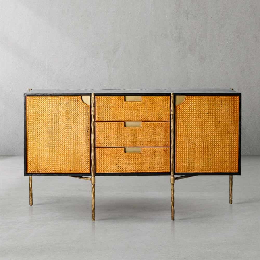 Thades Metal Frame Rattan Side Cabinet