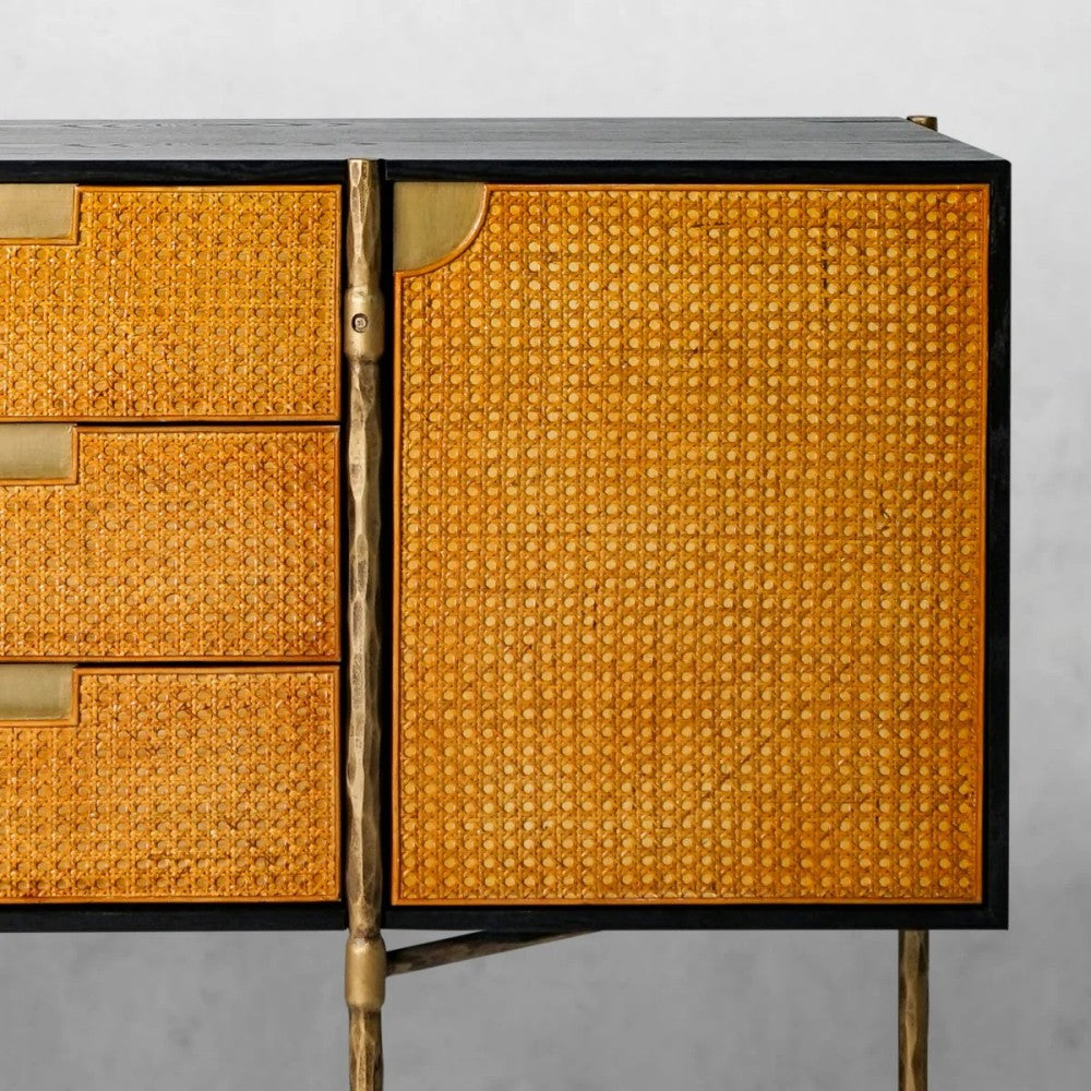 Thades Metal Frame Rattan Side Cabinet
