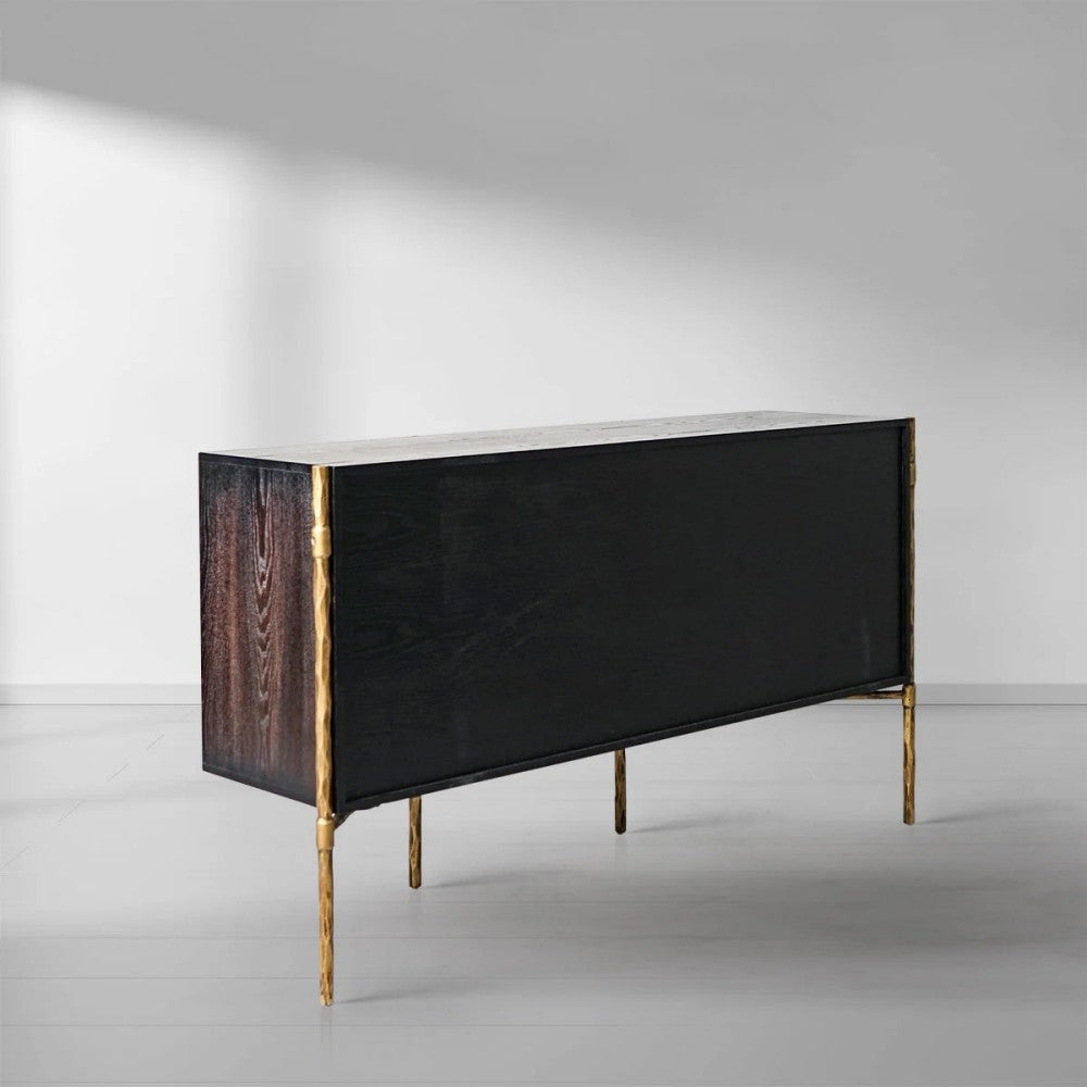 Thades Metal Frame Rattan Side Cabinet