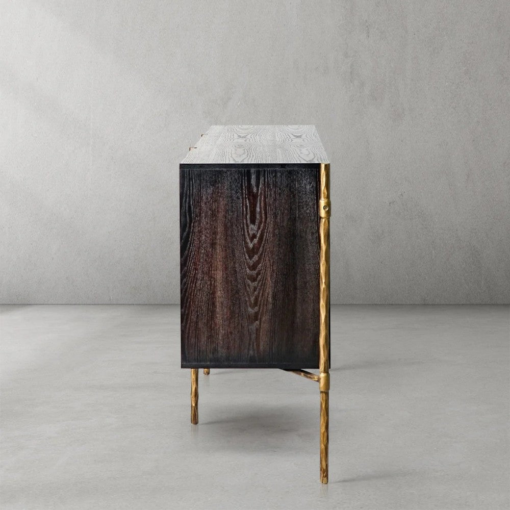Thades Metal Frame Rattan Side Cabinet