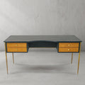 Thades Retro Brass Iron Frame Rattan Desk