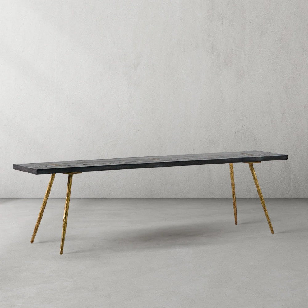 Thades Retro Copper Frame Solid Wood Dining Bench