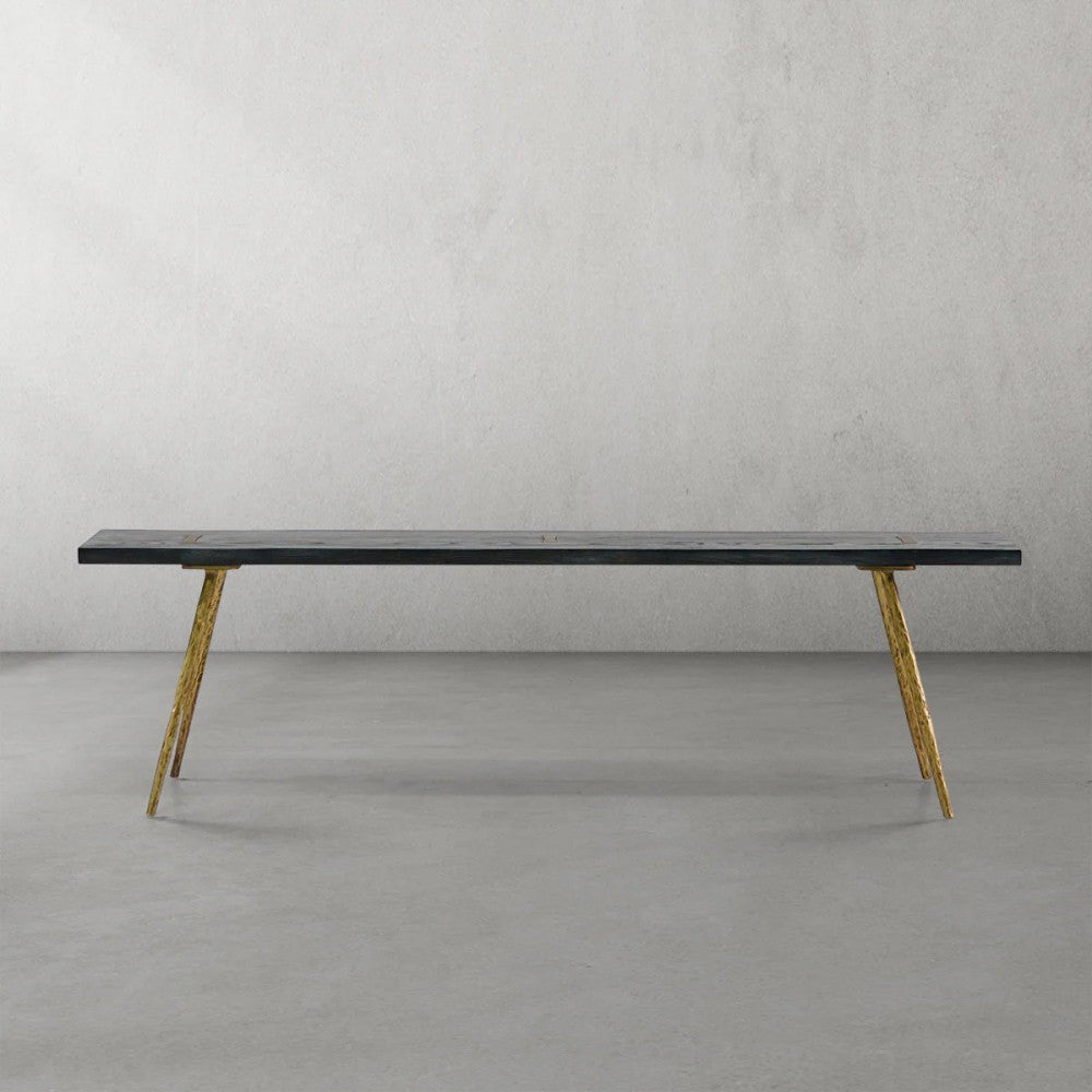 Thades Retro Copper Frame Solid Wood Dining Bench