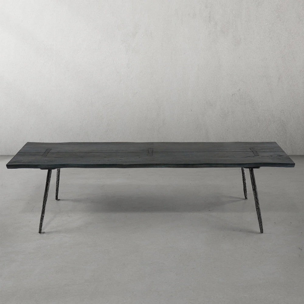 Thades Retro Copper Frame Solid Wood Dining Bench