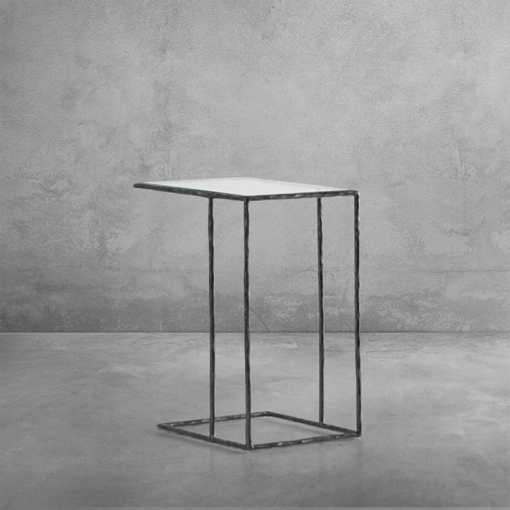 Thades Tempered Glass C-Shaped Side Table