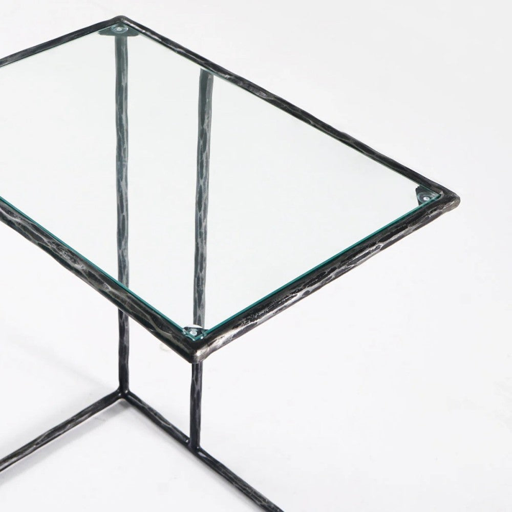 Thades Tempered Glass C-Shaped Side Table