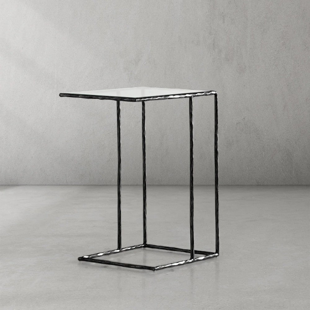 Thades Tempered Glass C-Shaped Side Table