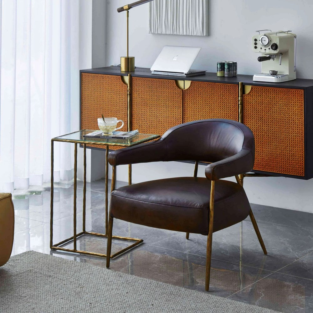 Thades Tempered Glass C-Shaped Side Table