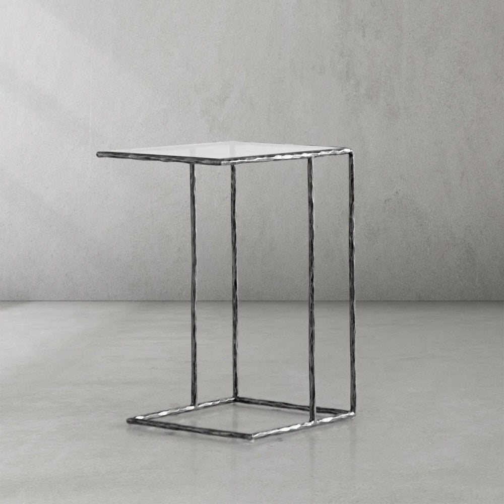 Thades Tempered Glass C-Shaped Side Table