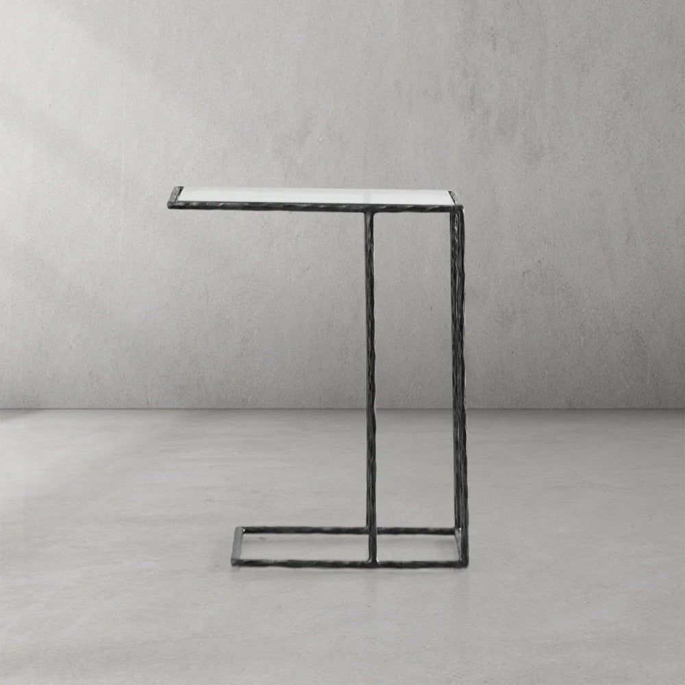 Thades Tempered Glass C-Shaped Side Table