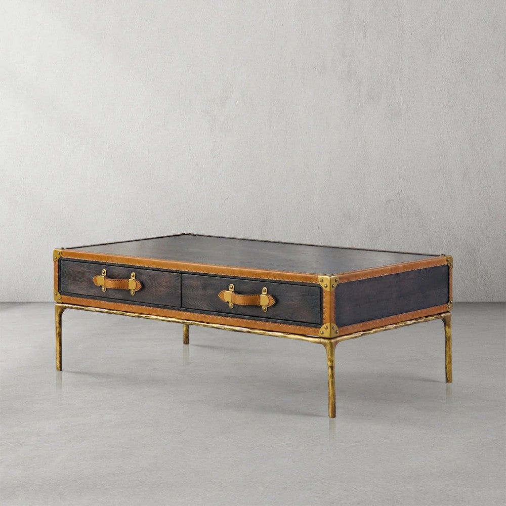 Thades Vintage Leather Square Coffee Table