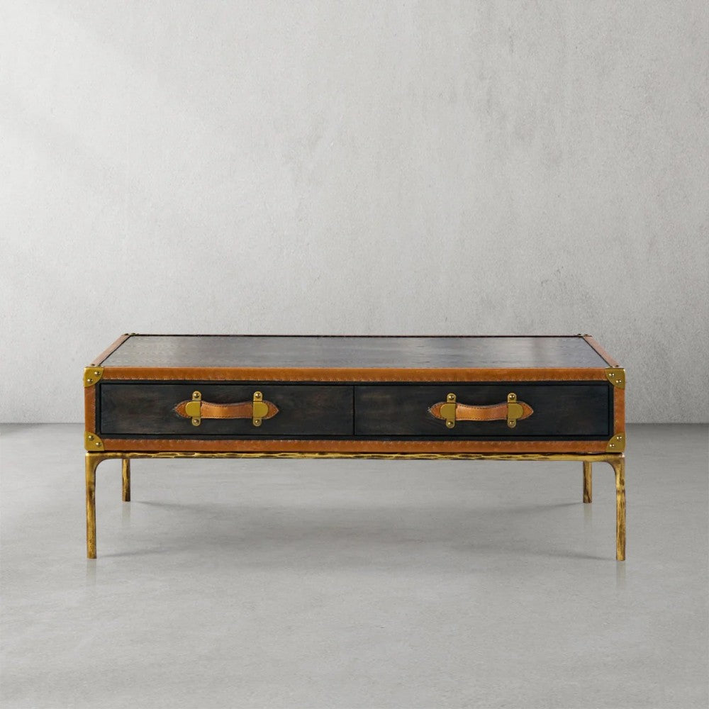 Thades Vintage Leather Square Coffee Table