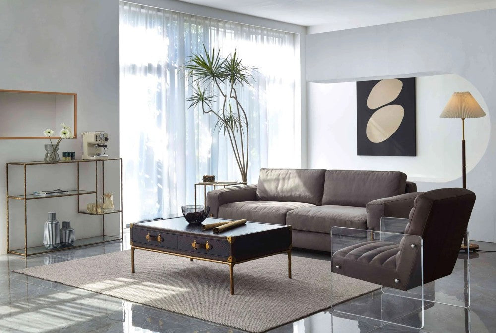 Thades Vintage Leather Square Coffee Table