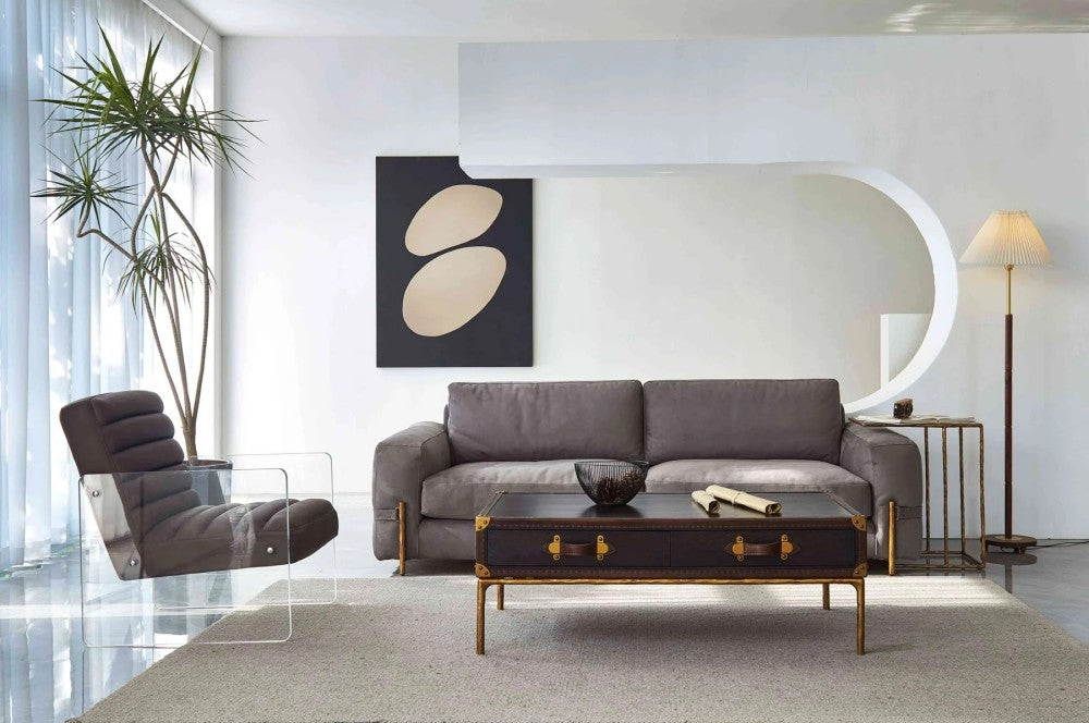 Thades Vintage Leather Square Coffee Table