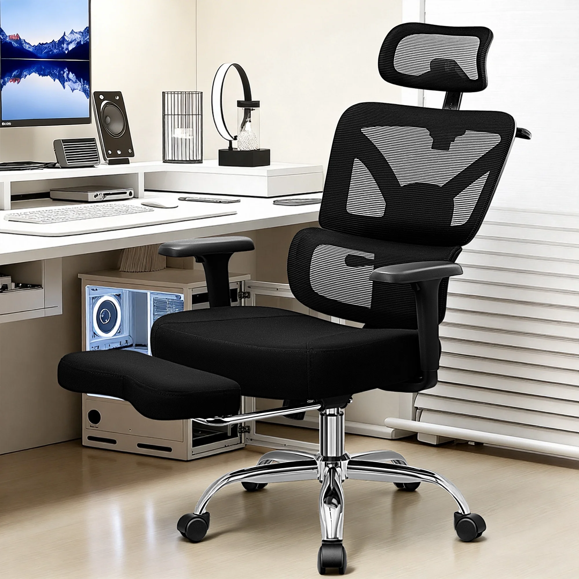 Ergonomic Mesh Office Chair with Footrest, Big and Tall Computer Desk Chair