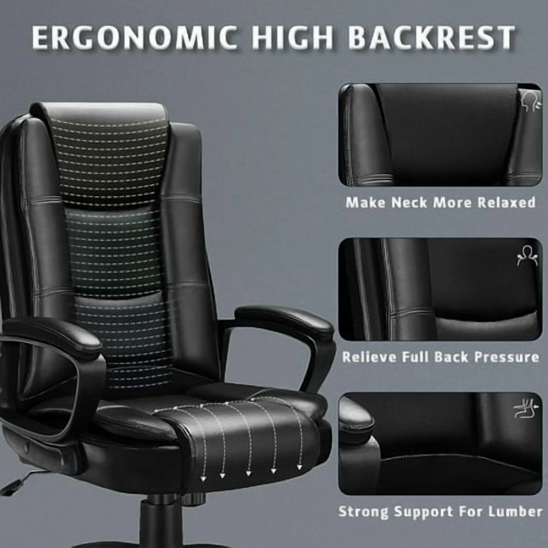 Office Chair, Heavy Duty Design, Ergonomic High Back Cushion Lumbar Back Support, Computer Desk Chair